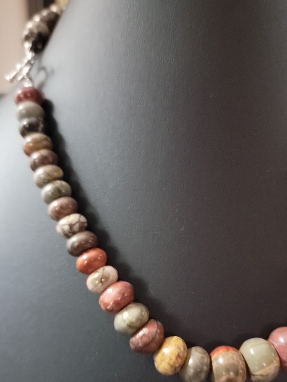 Artisan Red Tan Cream and Gray Jasper Bead Necklace - Picture 3 of 6